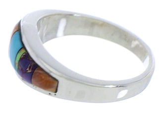 Southwestern Multicolor Inlay Silver Ring Size 5-3/4 EX51013